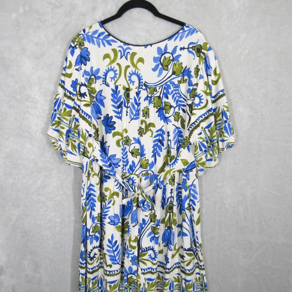 Fig + Flower Womens 2X Blue Green Floral Print V Neck Linen Blend Maxi Dress - Picture 4 of 16